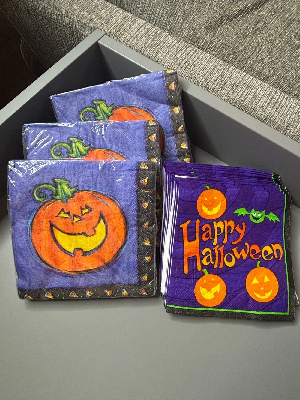 Vintage Bundle Festive Halloween Pumpkin Napkins Purple & Orange NEW Holiday